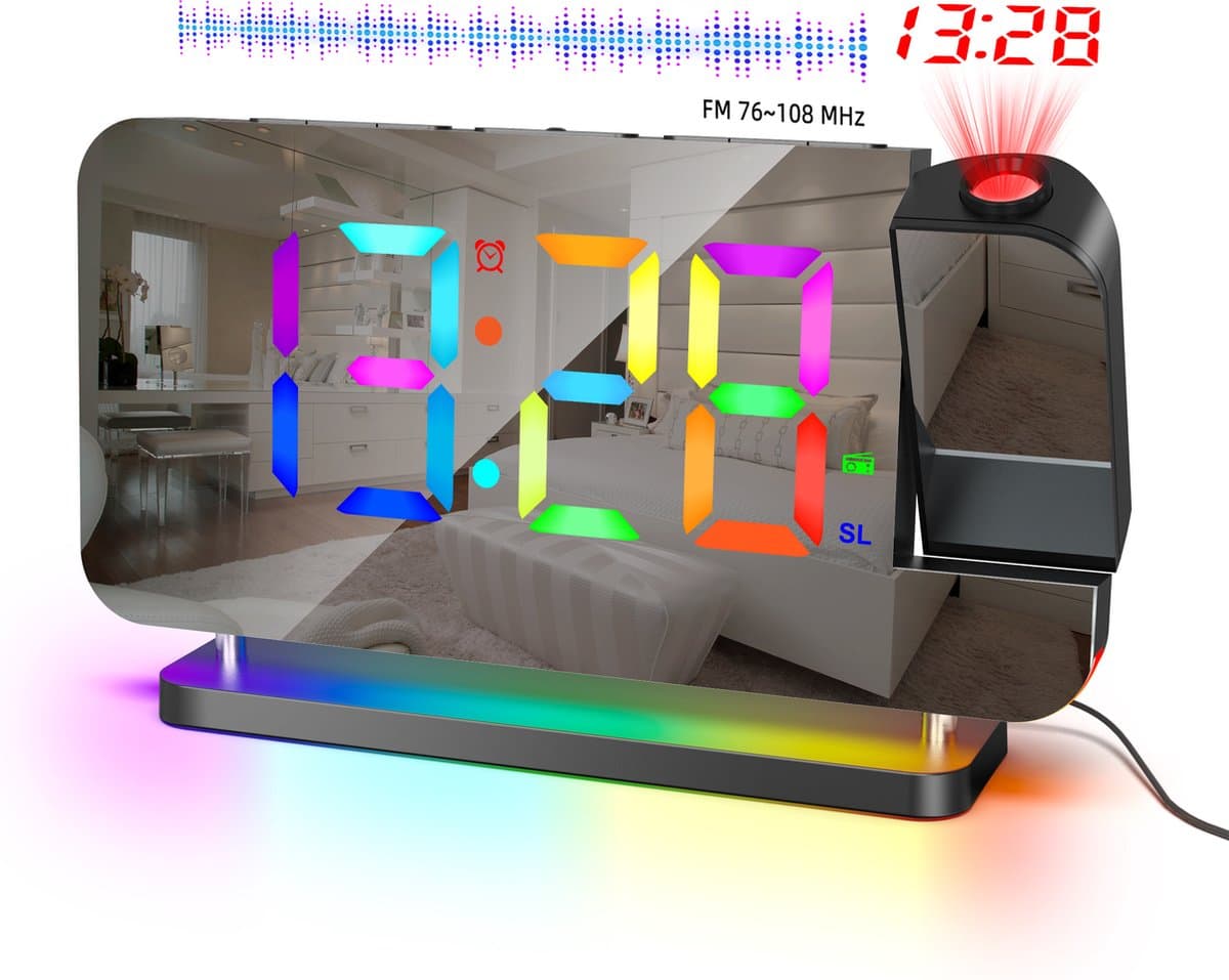 J&D supplies Digitale Wekkerradio - Zwart - Digitale LED klok - Digitale Wekker - Kinderwekker - Wekkerradio kinderen - Wekker met Projectie - Klokradio