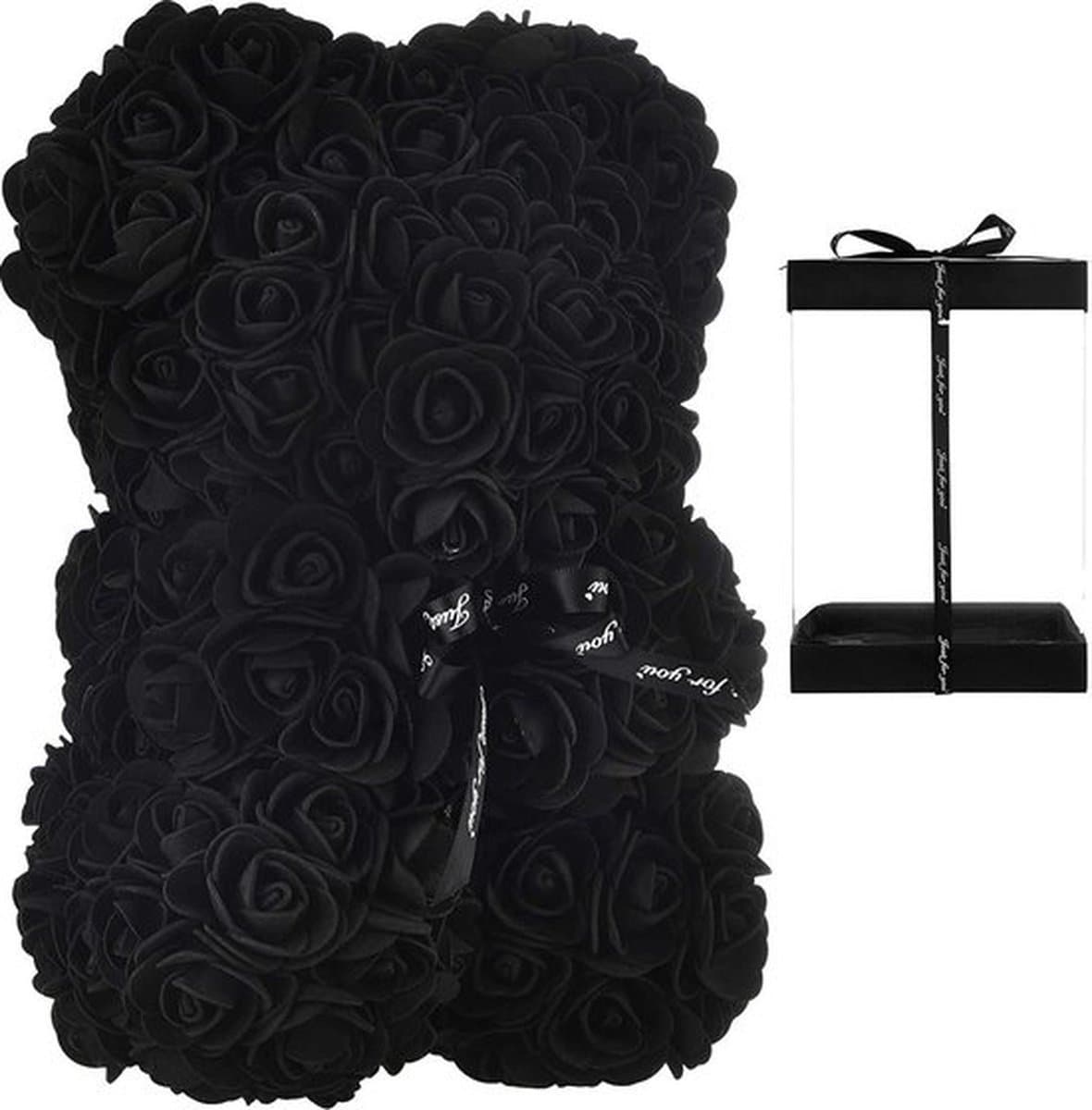 Rozen teddybeer van Zwart kunstrozen beer 25 cm met Giftbox - Bloemen beer - Romantisch Cadeau - Verjaardag - Valentijndag - Moederdag - Liefde - Rose Bear