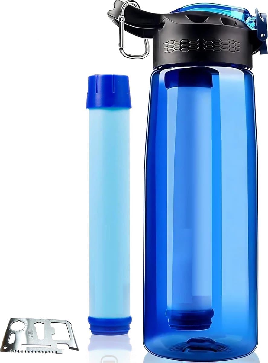 PolkaHome Filtering Kalebas + Actieve Kool Survival Straw -Fles Nomadisch Waterfilter: Trekking Camping Herbruikbare Purifier Kit + Kalebas Kompas Regenzak Catastrofe Filteren Water Fles