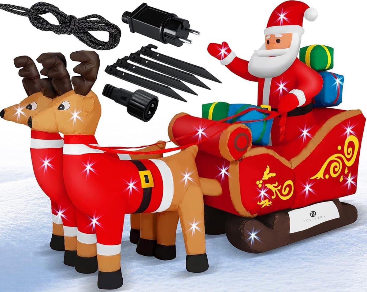 Equivera Opblaasbare Kerstman - Kerstman Pop - Opblaasbare Kerstfiguren - Opblaasbare Kerstman voor Buiten - Opblaasbare Kerstversiering - Breng uw huis in de kerstsfeer!