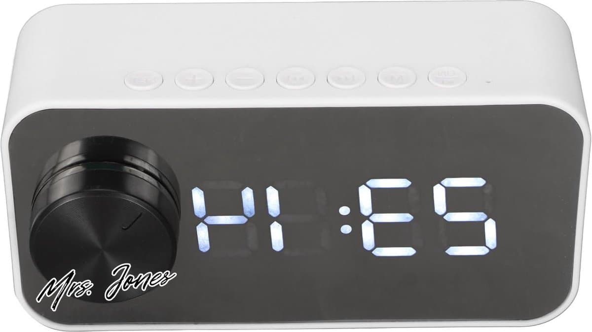 Mrs. Jones Digitale Wekkerradio met Luidspreker Draadloze Bluetooth-luidspreker met Spiegelklokdisplay Multifunctionele Digitale Wekker met HD-ruisonderdrukkende Microfoon - Wit .