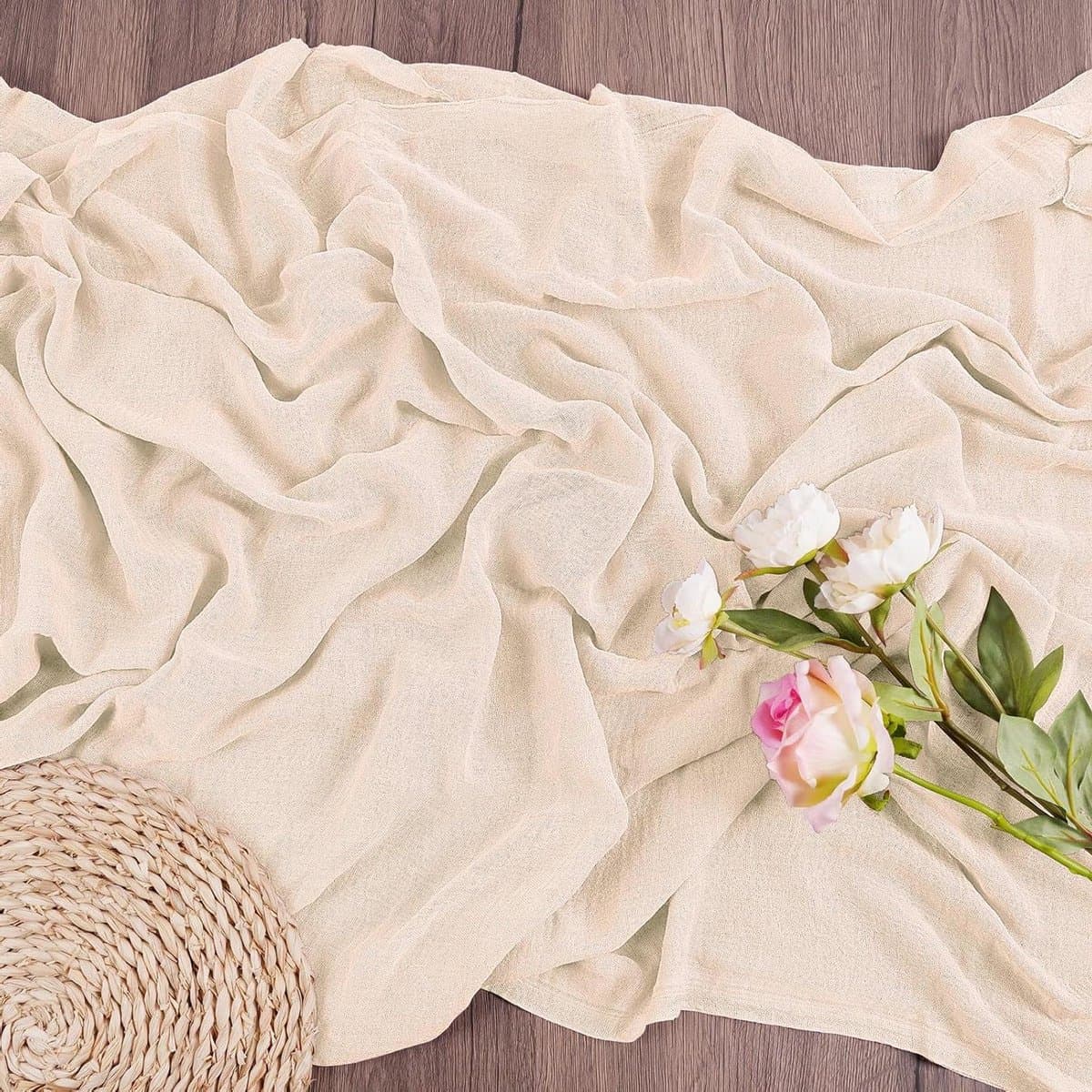 Table Runner Cheesecloth Long Mesh for Baby Shower Wedding Holiday Party Summer (Beige)