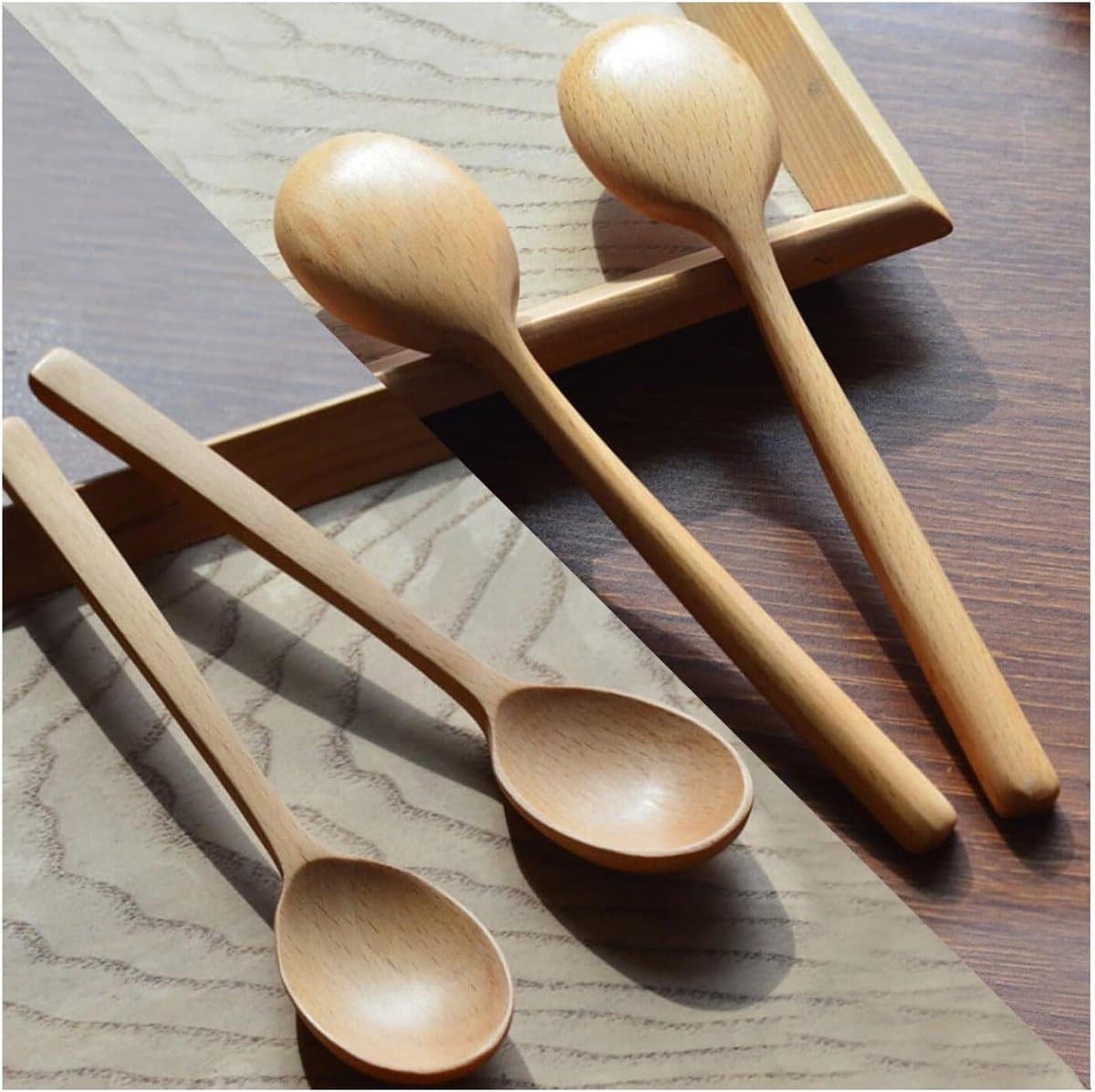 Lepel Set 4 Stks 18CM Hout Lange Handvat Lepel Houten Bestek Lepels Tafel Lepels Japanse Stijl Houten Keukengerei voor Eten Mengen Roeren.