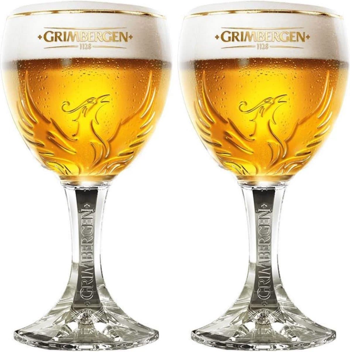 Grimbergen Bierglazen Op Voet 250 ml - Set van 2 glazen voor bier - Elegante glazen voor koude dranken - Vaatwasserbestendig - Transparant glas - 180 mm hoog - Glaswerk - Bierglazen