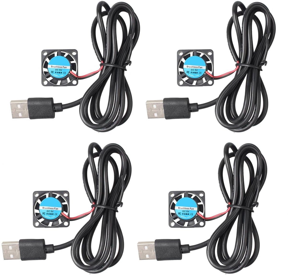4 Stuks Stille Koelventilator 25x25x7mm met USB voor 3D Printer en PC