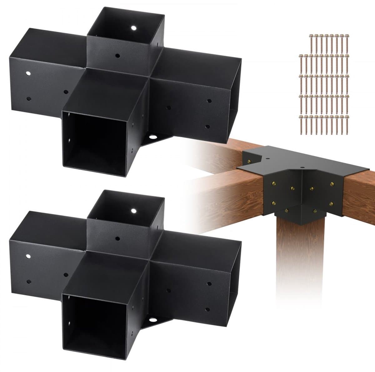 Paalverbinder - Hoekverbinder 90° - Set van 2 - Staalplaat 2 mm Dik - Voor Pergola en Prieel - Voor Houten Balken - Afmeting 340 x 220 x 152 mm