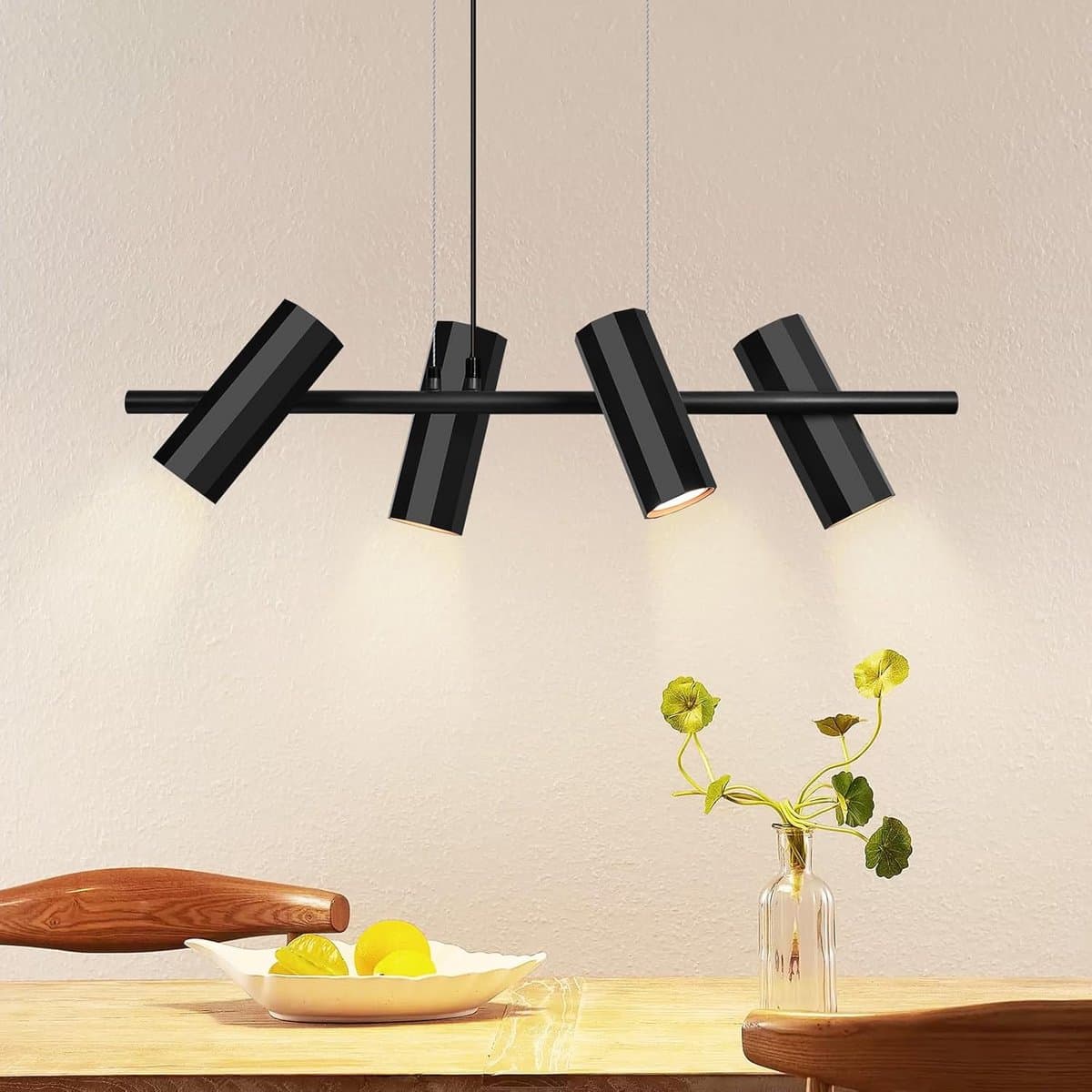 Moderne Zwarte Hanglamp met 4 Lichten - Ideaal voor Eettafel, Keuken of Woonkamer