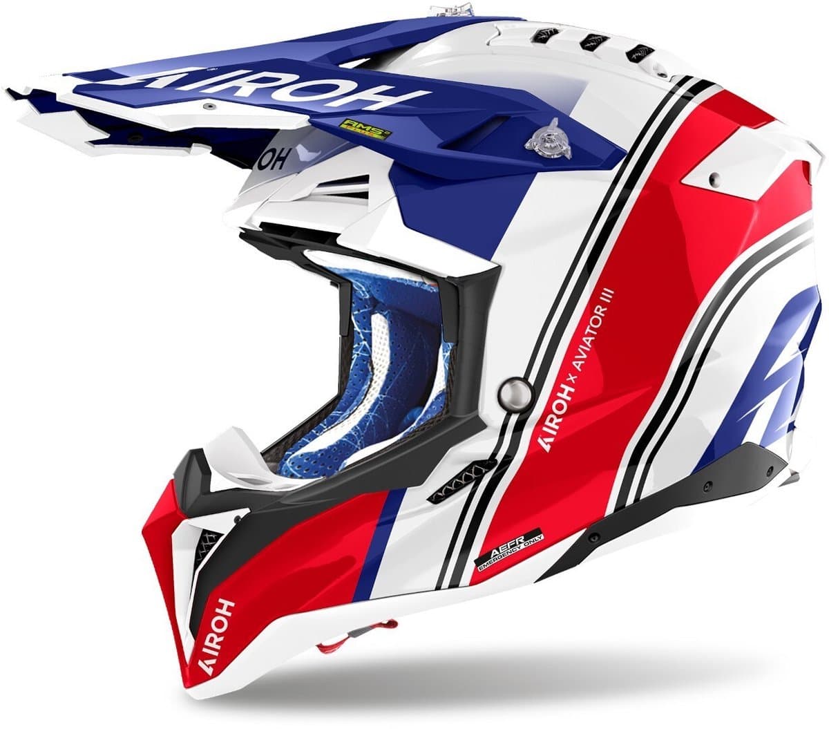 Airoh Aviator 3 Hima Wit Blauw Rood Crosshelm - Maat L - Helm