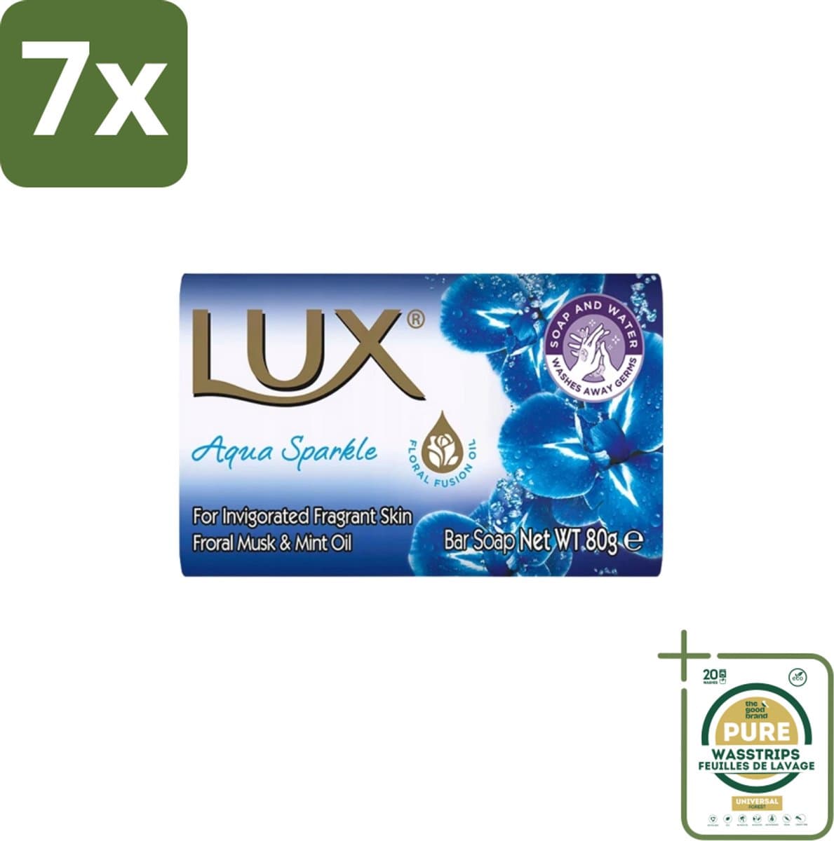 7 x Lux – Bar Soap – Aqua Sparkle – 80 g - Grootverpakking - Zeeptablet Aqua Sparkle - Aqua Sparkle Zeep - Luxe Zeep - Reinigende Zeep - Frisse Zeep