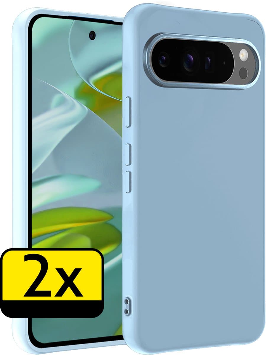 Hoesje - 2 Stuks - Geschikt voor Google Pixel 10 Pro XL - Sterk & Shockproof - Case Siliconen - Back Cover - Telefoon Hoes - Telefoonhoesjes - Lichtblauw