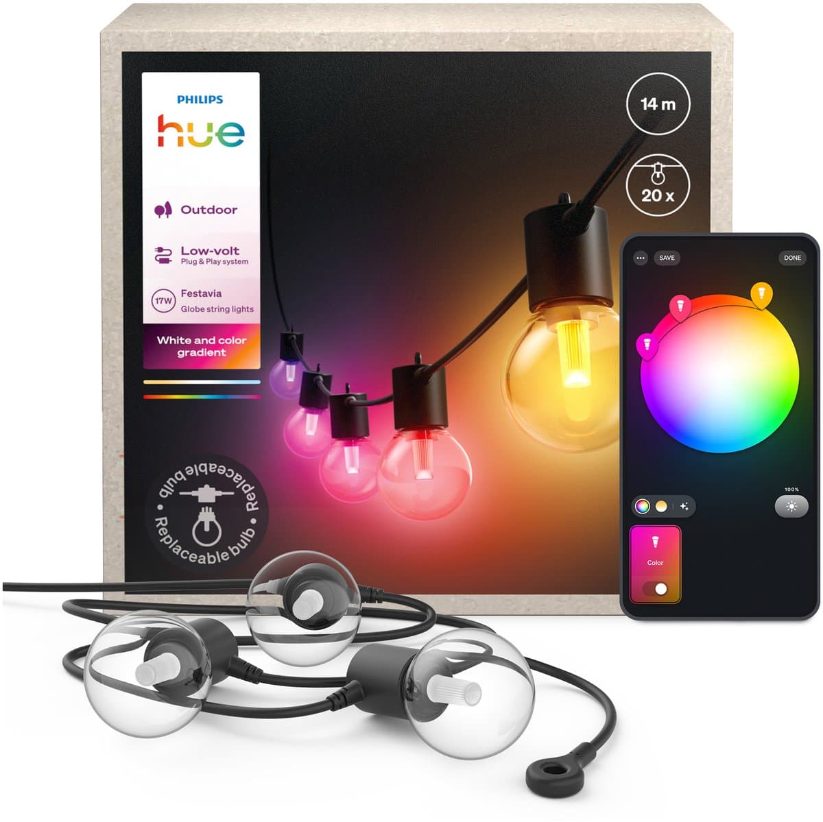 Philips Hue Festavia Globe Lichtsnoer - 14 meter - 20 lampen