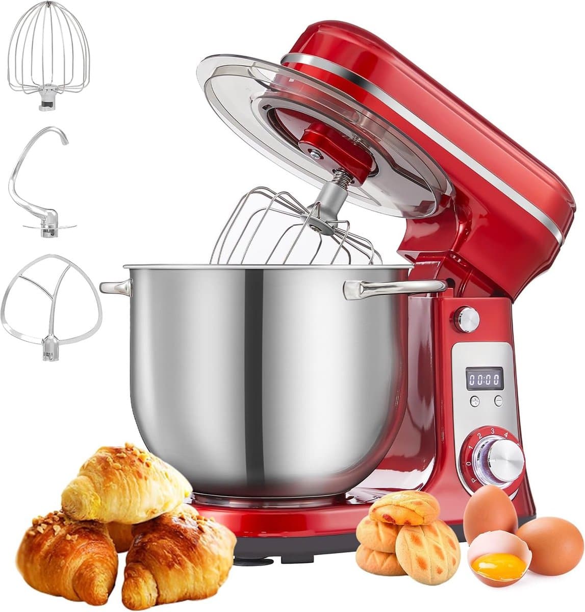 KTN® Keukenmachine - Keukenrobot - Keukenmixer - Foodprocessor - Deegmachine - 1200W - 6L - 6 Snelheden - Rood