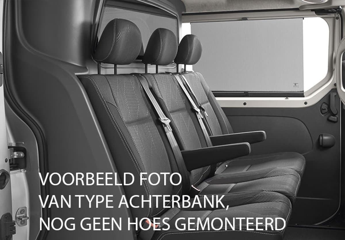 Pasvorm stoelhoezen Ford Transit Custom (dubbel cabine) 2012-heden - Stof zwart (3 losse zittingen en rugleuningen met