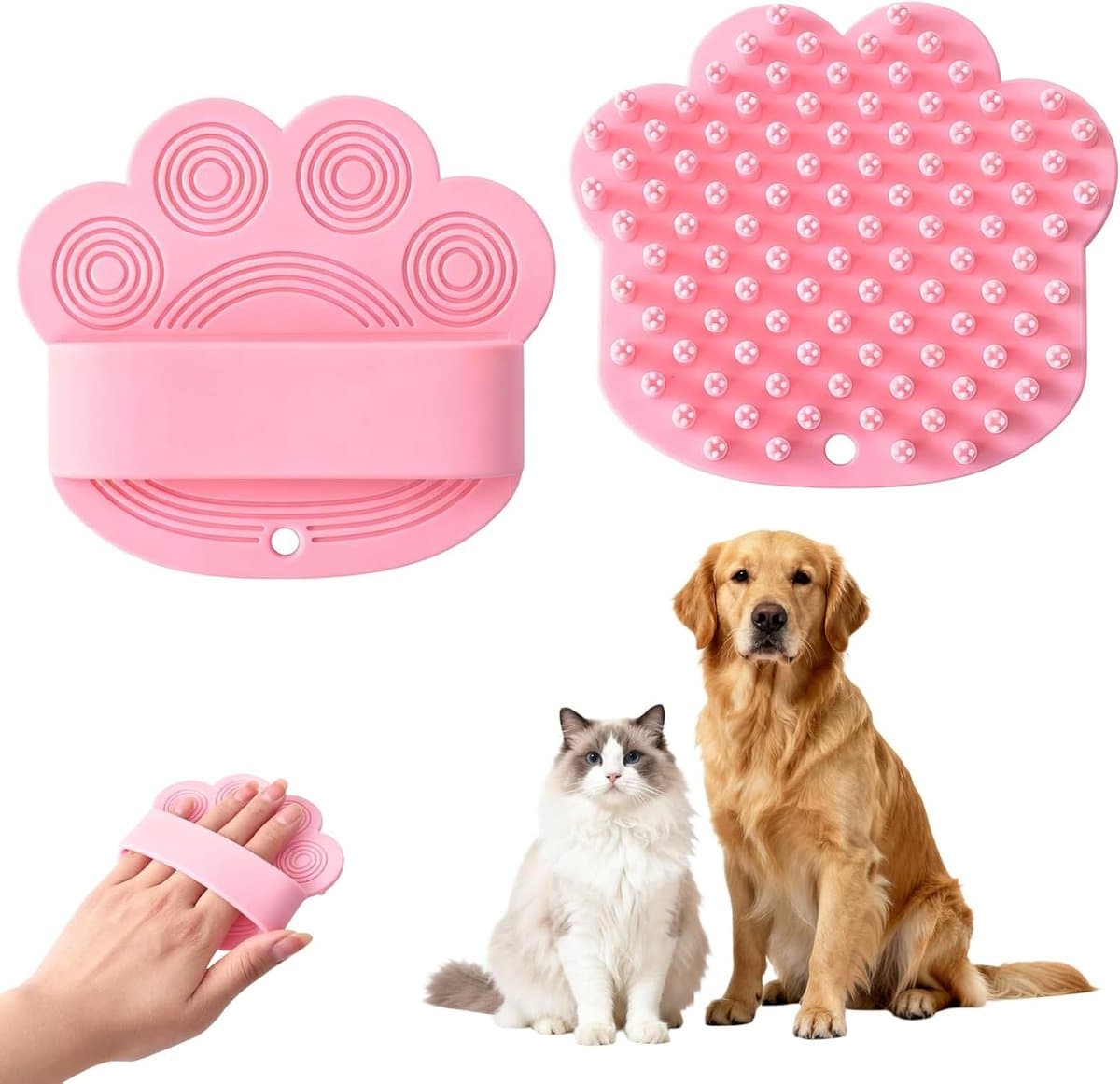 Honden- en kattenmassageborstel van silicone voor het reinigen van vacht en haar met ringgreep voor korte vachten, ideaal voor verzorging en hygiëne