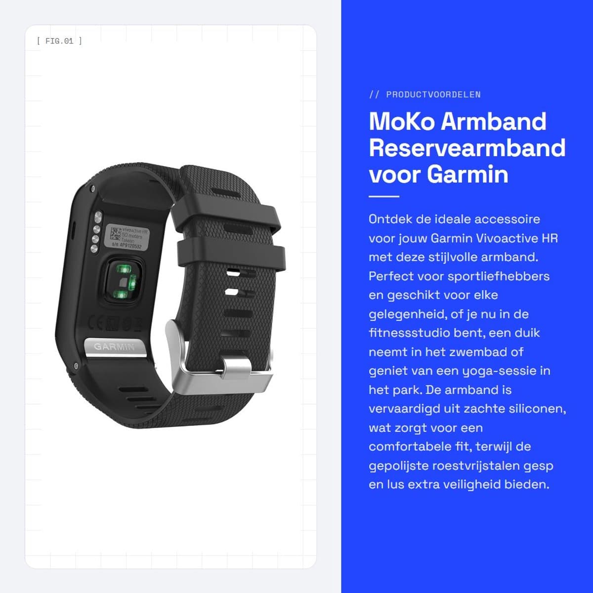Dailygoods - Armband - Reservearmband voor Garmin Vivoactive HR - Zachte Siliconen - Zwart - Sportarmband - Ideaal voor Fitness en Outdoor Activi...