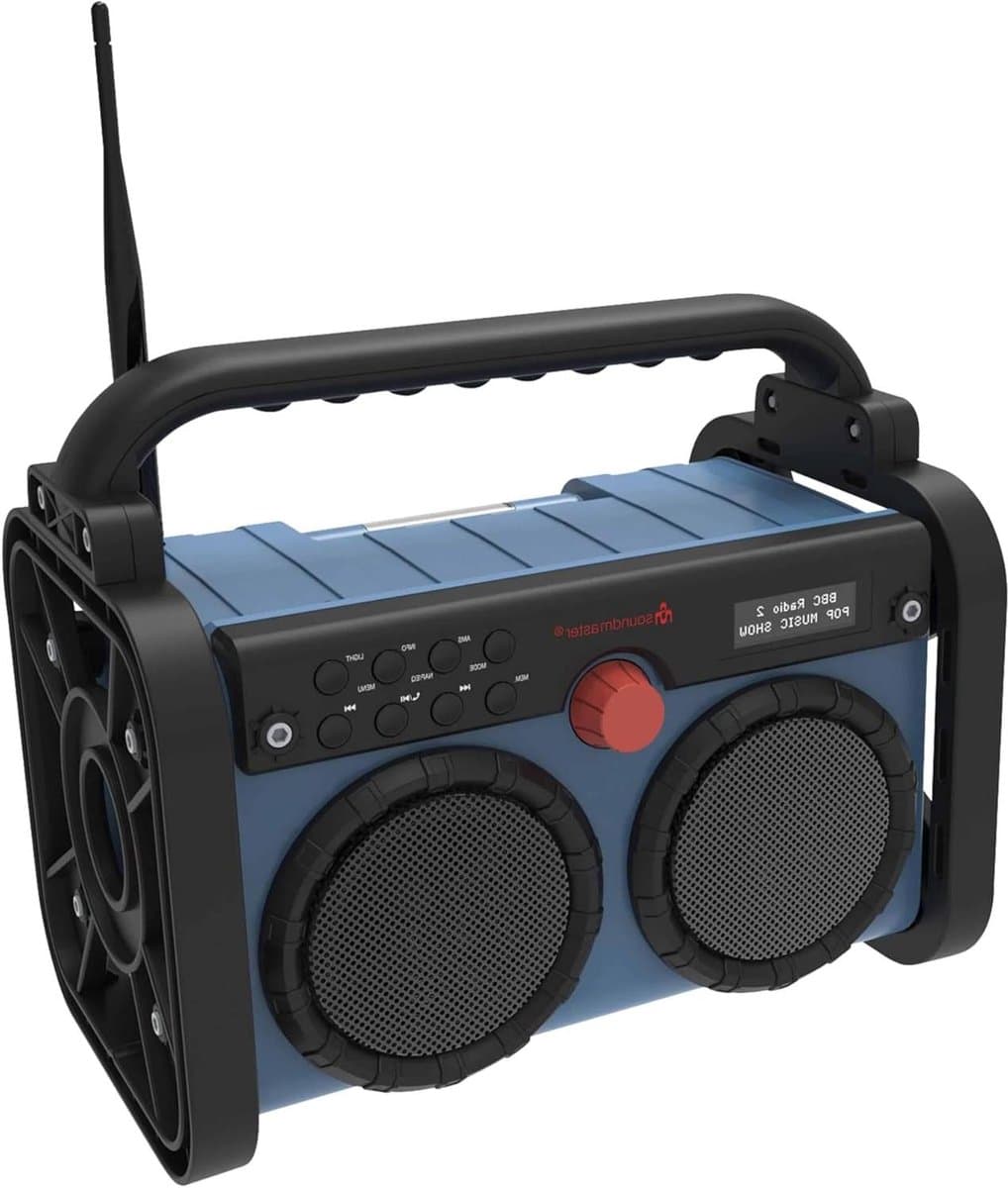 Bouwplaatsradio - Draagbare speaker - Muziek luisteren - Stof en spatwaterdicht - 12 uur batterij - Zwart