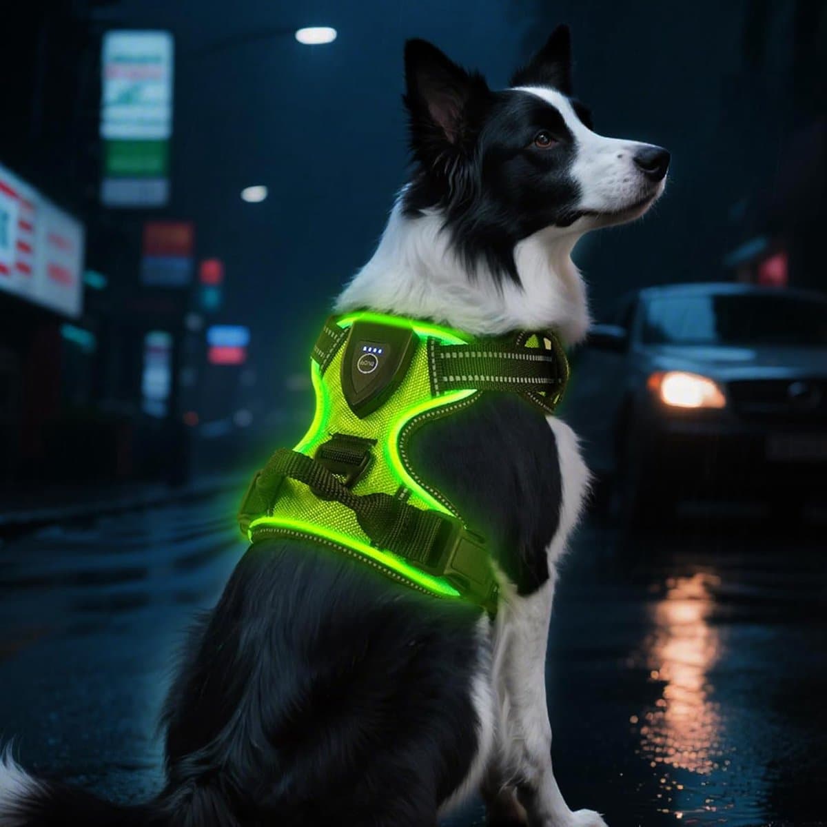 Hondentuigje - Veiligheidsharnas - Nachtelijke Wandelingen - Oplaadbaar LED Licht - Verstelbaar - Groen