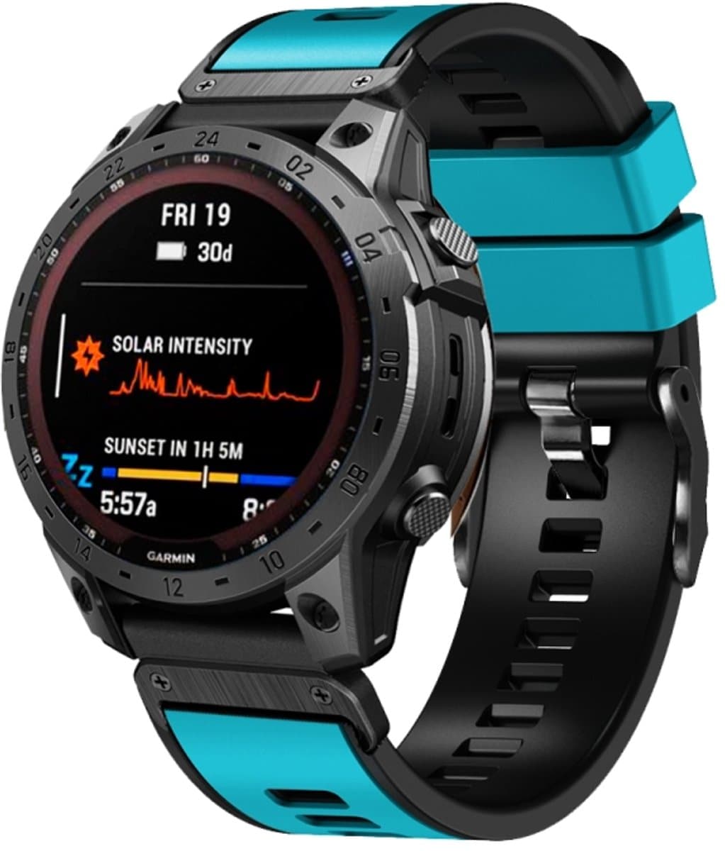 Voor Garmin Fenix 7X 26 mm platbinding tweekleurige siliconen horlogeband met snelsluiting (hemelsblauw zwart)