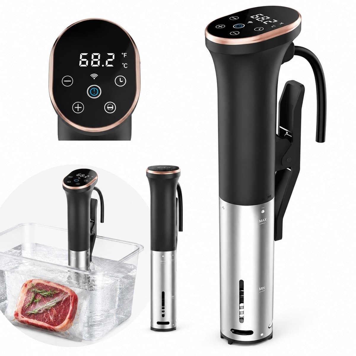 Daity 1 stuk - 1400W Sous-vide Precision Cooker, IPX7 volledig waterdichte dompelcirculator met wifi, timer & led-touchscreen – Heerlijke maaltijden zonder wachten, eenvoudig op te bergen & schoon te maken