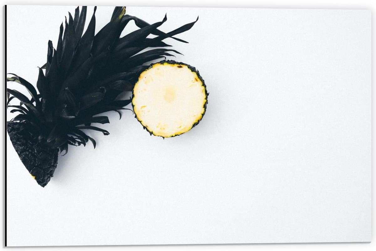 Dibond - Zwart Geverfde Ananas - 60x40cm Foto op Aluminium (Wanddecoratie van metaal)
