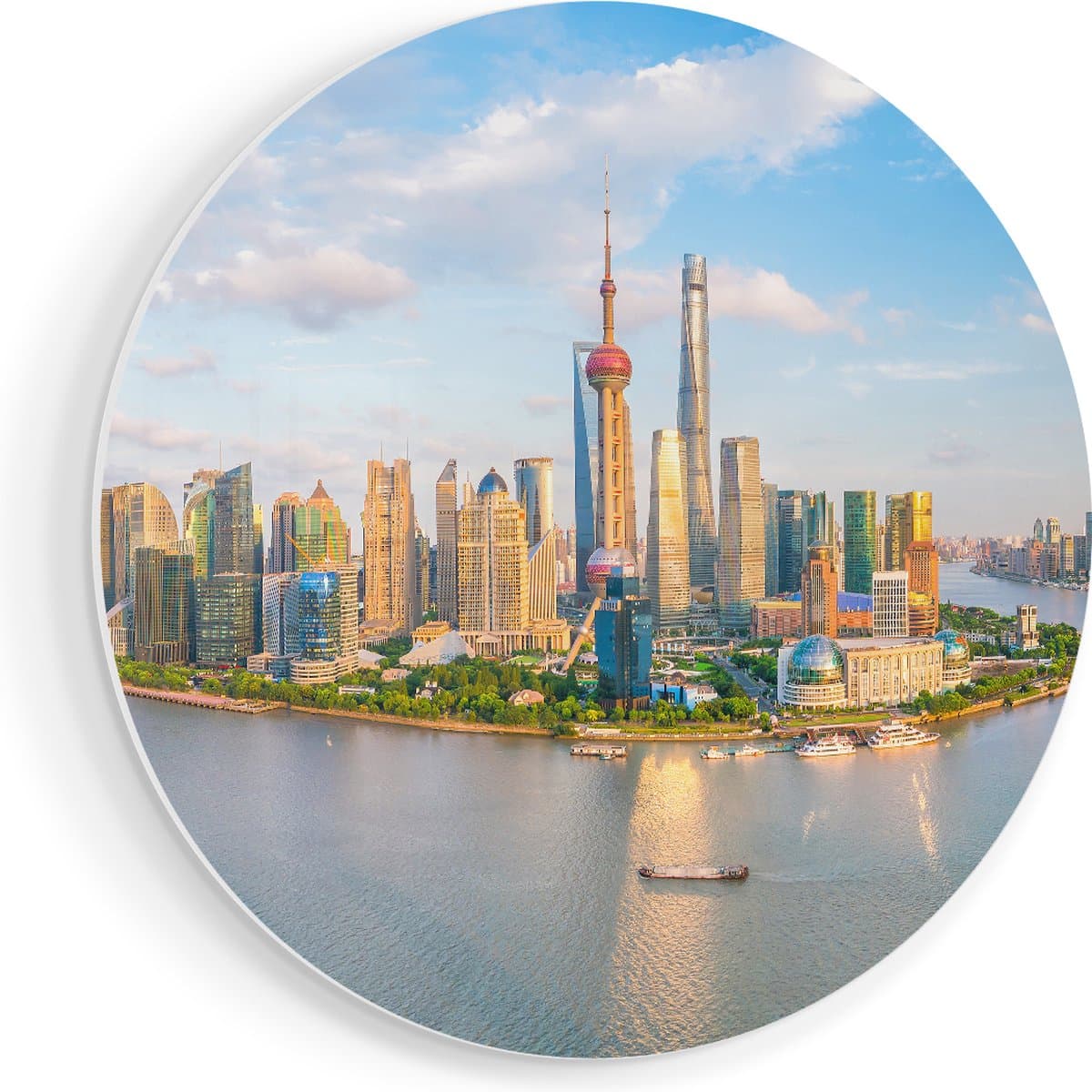 Artaza Forex Muurcirkel Skyline Shanghai Stad in China - 60x60 cm - Wandbord - Wandcirkel - Rond Schilderij - Wanddecoratie Cirkel