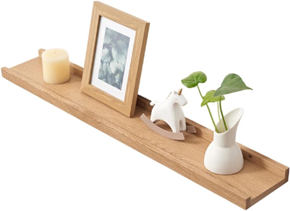 Eikenhouten zwevende plank, 100 cm, massief houten rustieke wandplank, fotoplank met opstaande rand, radiatorplank, displayrek voor woonkamer, keuken, slaapkamer, badkamer