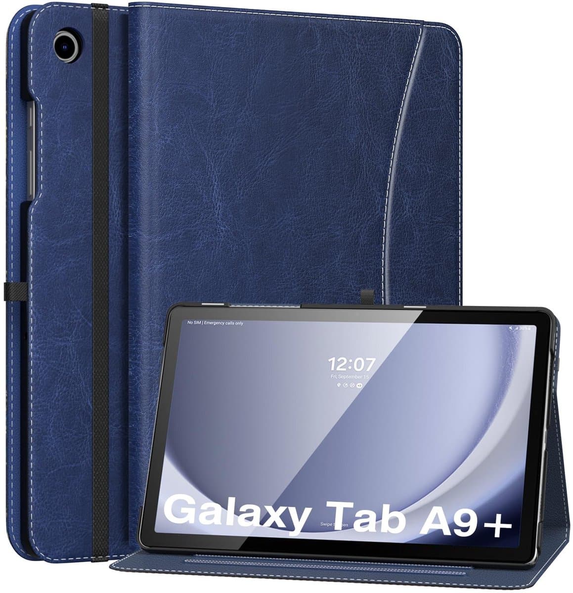 Allecto - Beschermhoes - Samsung Galaxy Tab A9 Plus - PU-leer met polsband - Marineblauw - Voorvak - Bescherming tegen stoten - Geschikt voor 11 in...