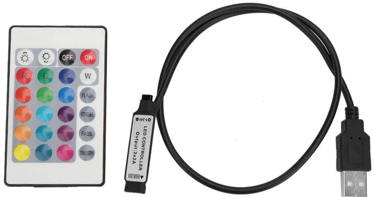 SPHProducts - Mini Lichtleisten Controller - USB RGB Controller - 24 Tasten - 0,5 m - LED Lichtbesturing - Geschikt voor decoratieve verlichting