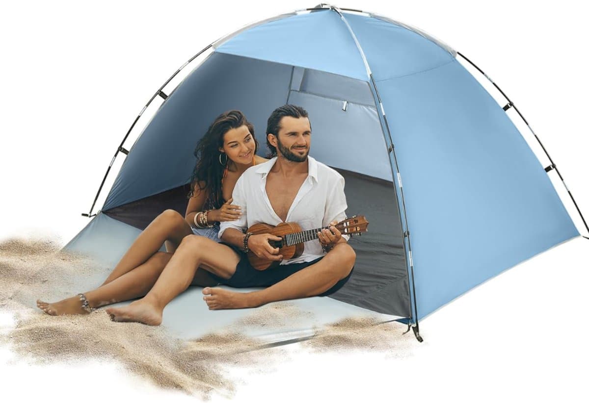 YOR® Strandtent uv Bescherming - Strandtent Baby Pop Up – Strandtentje Extra Licht – Strandschelp Voor 3-4 Personen – Strand Tent – Zonbescherming – Pop Up Tent - Voor in de Tuin, Strand, Vissen Etc, - Lichtblauw - 210cm x 230cm x 120cm
