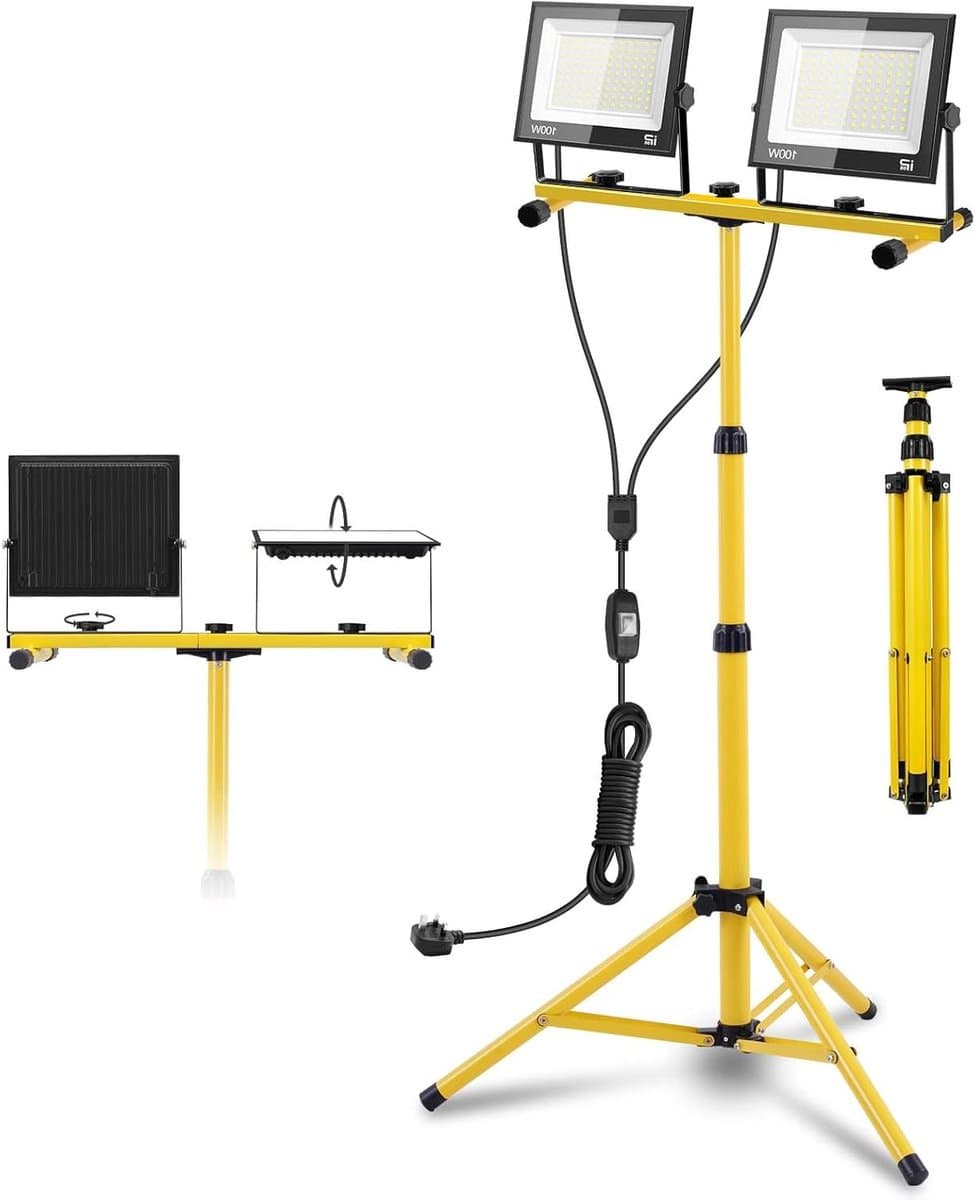 Led Bouwlamp Statief - Werklamp Spot - Werkplaats Verlichten - 360 Graden Draaibaar - 60-150 cm - Geel
