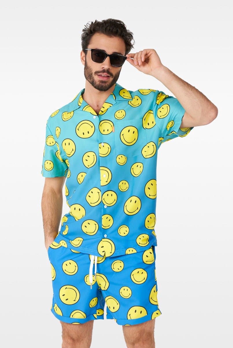 OppoSuits Smiley™ Summer Fade Heren Zomer Set - Bevat Shirt En Shorts - Tropische Zwem Kleding - Blauw - Maat M
