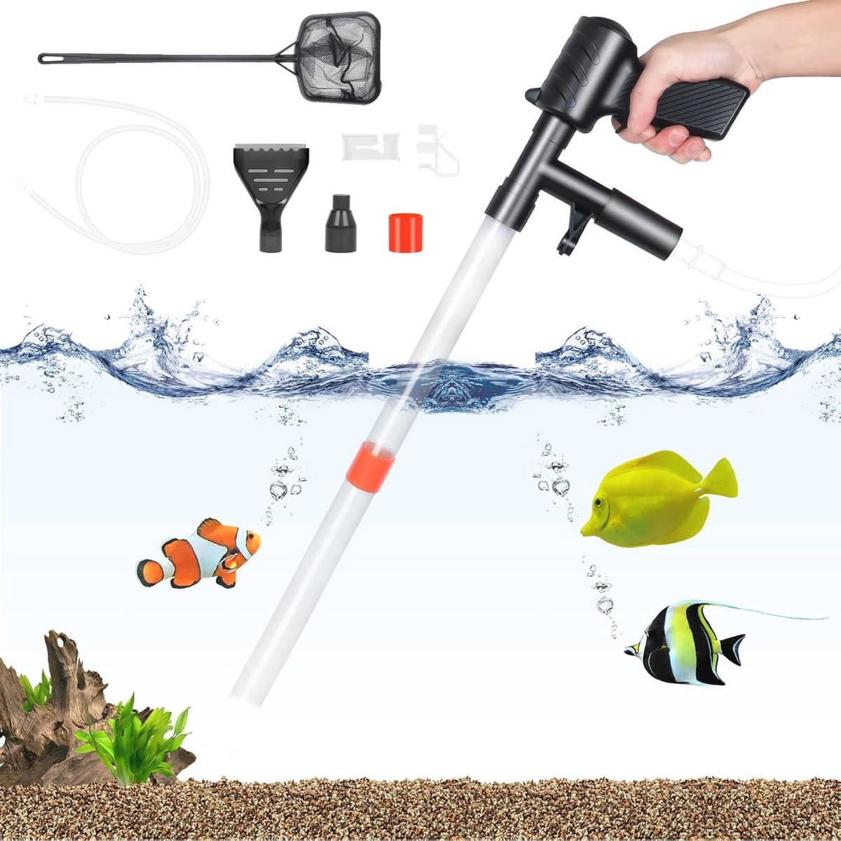 Multifunctionele Grindreiniger voor Aquaria met Waterwisselaar en Glasschraper