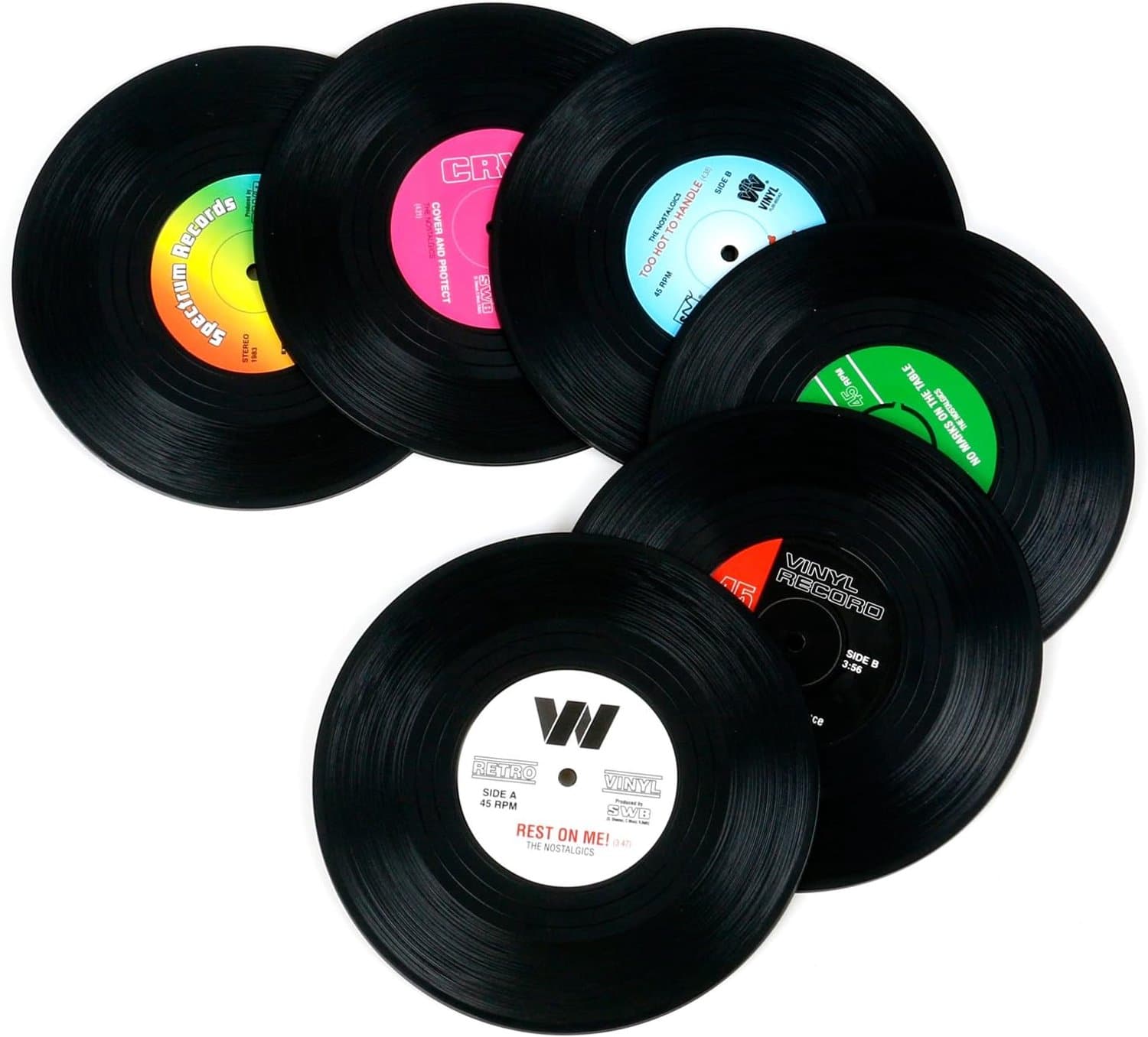 TRIXES Set of 6 Vinyl Records Retro Music Coasters - Tabletop Protection Prevents Damage to Furniture - Vinyl Record Disk Table Cup Pad for Hot and Co