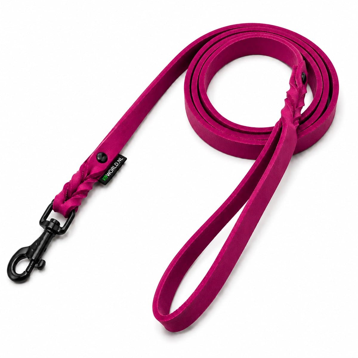 K9World by van der Veeke – Leren Hondenriem met Handvat – 1 Meter – 18 mm – Roze – Zwarte Musketonhaak – Handgemaakt