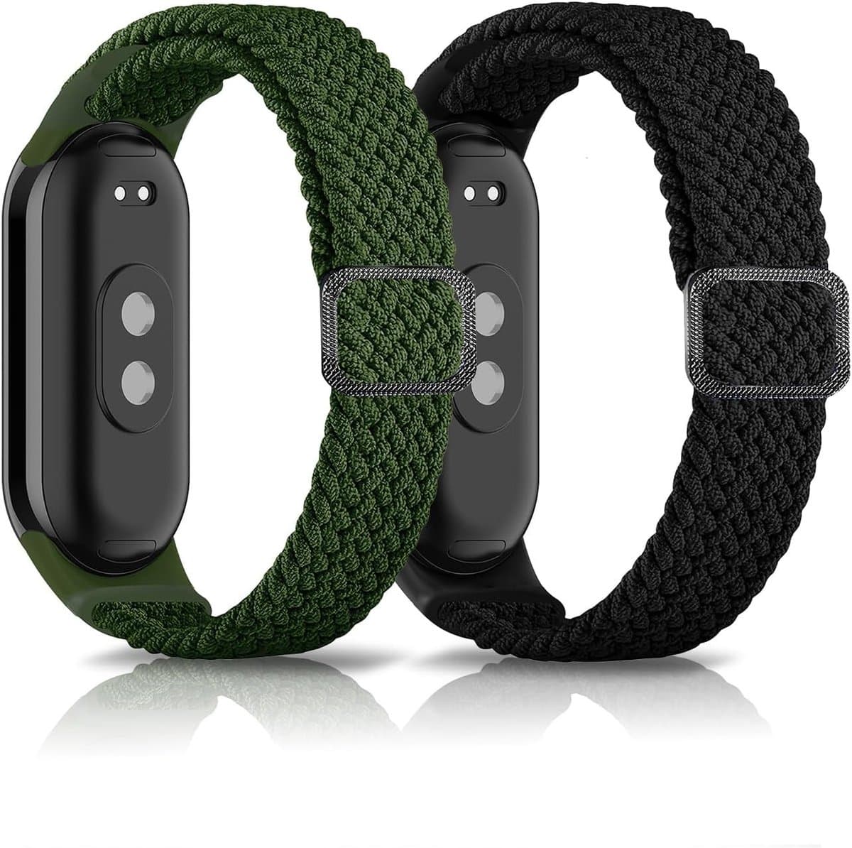 2 Stuks Gevlochten Armband voor Smart Band 8, Vervangband voor Fitness Tracker, Zwart en Groen