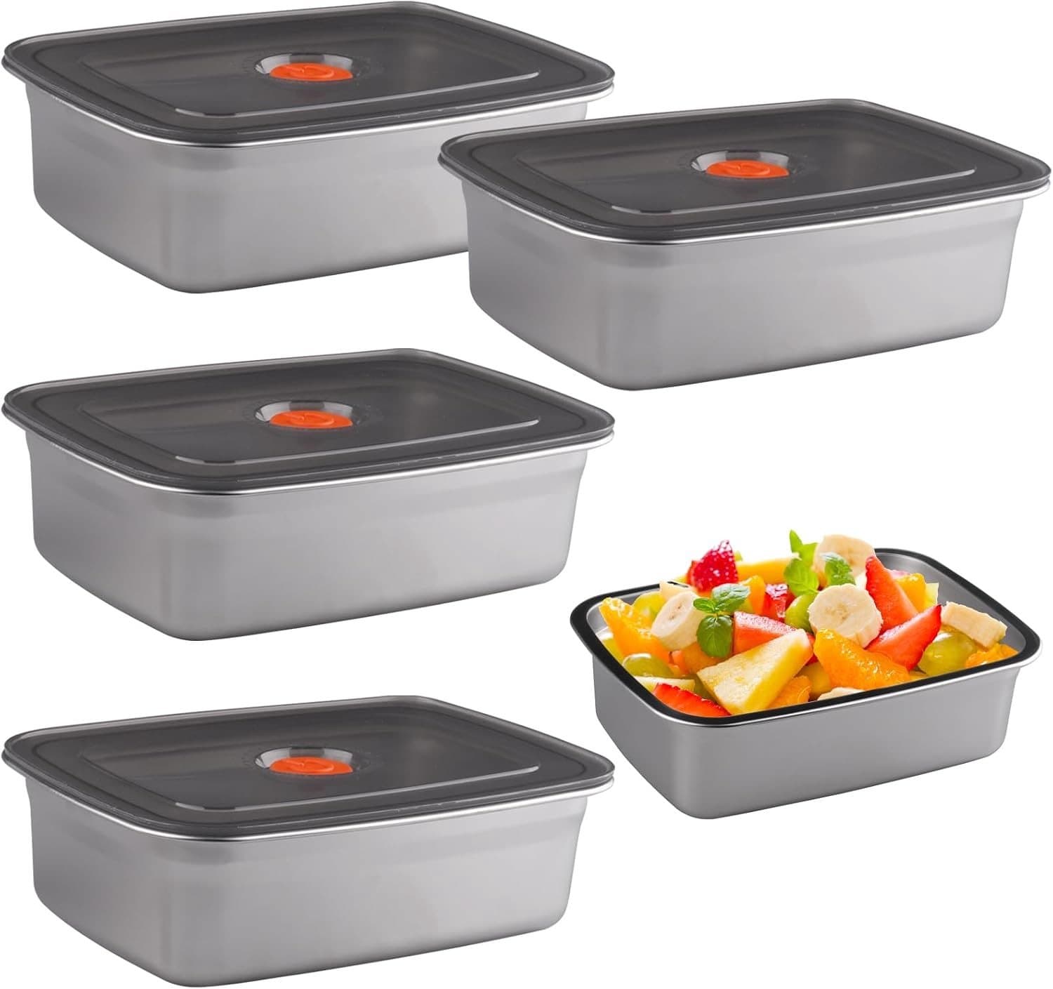 Voedselopslagcontainers - Roestvrij Staal - 18,8 x 13,6 x 5,7 cm - Luchtdicht en Herbruikbaar - Voor Brood, Fruit, Groenten en Vlees