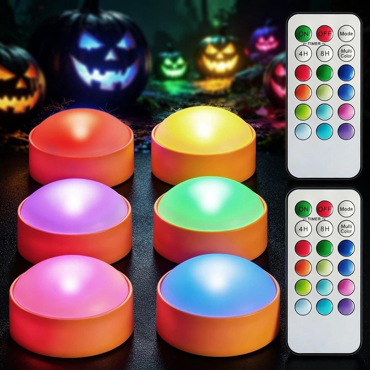 Set van 6 pompoenlichten oranje met kleurverandering RGB Halloween