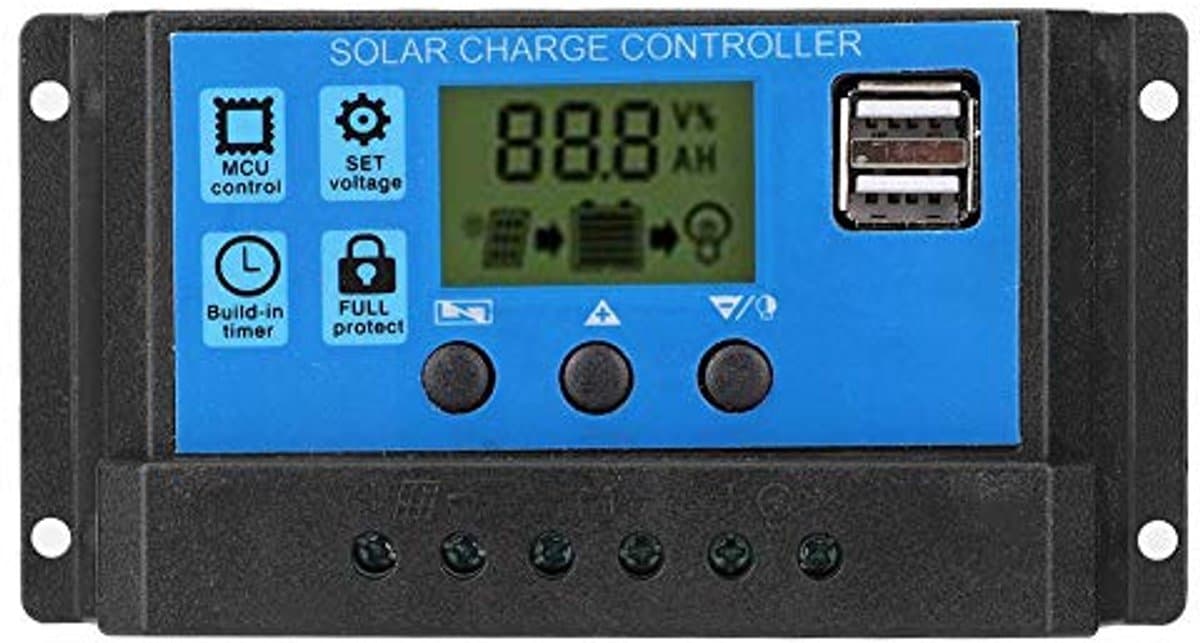 12V 24V Intelligent Photovoltaic Solar Charge Controller Dual Digital Display Microcomputer Control Practical PWM Car Solar Cell Panel Regulator Accessory(10A)