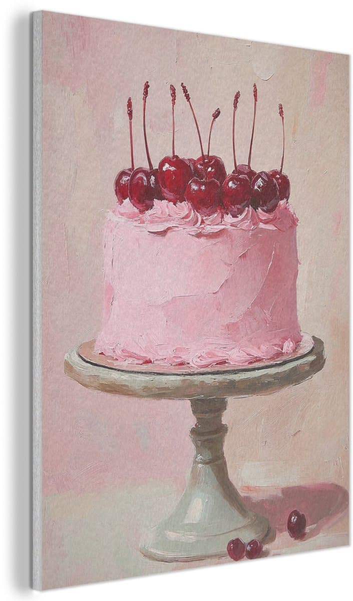 Akoestisch wandpaneel 70x100 cm - Vilt schilderij Taart - Pink - Cherry - Akoestische panelen - Geluidsdempende wanddecoratie - Geluidsisolatie woonkamer - Muurdecoratie geluidspanelen