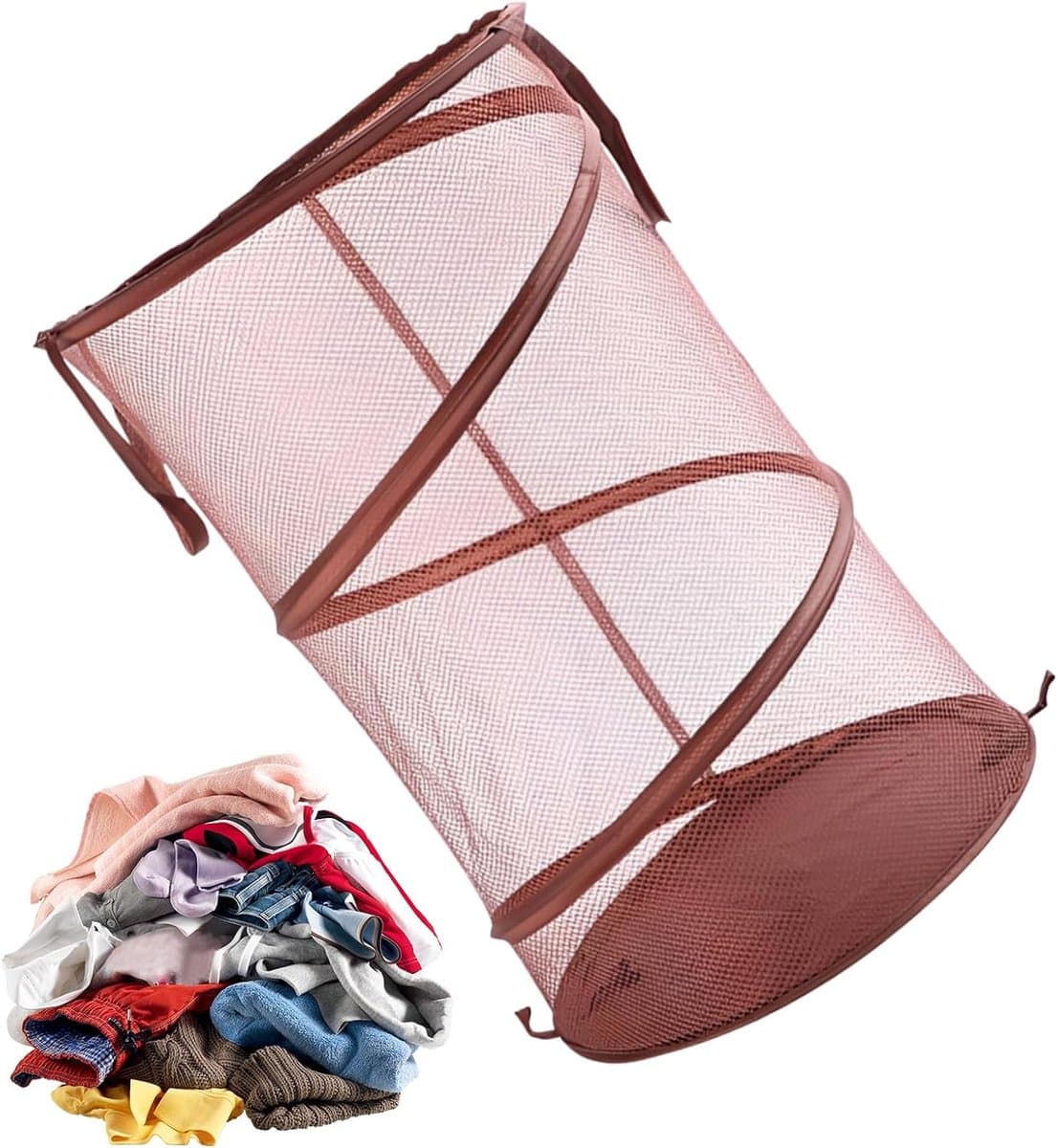 Opvouwbare Mesh Pop Up Wasmand voor Wasruimte Badkamer 58cm H x 36cm B (Bruin)