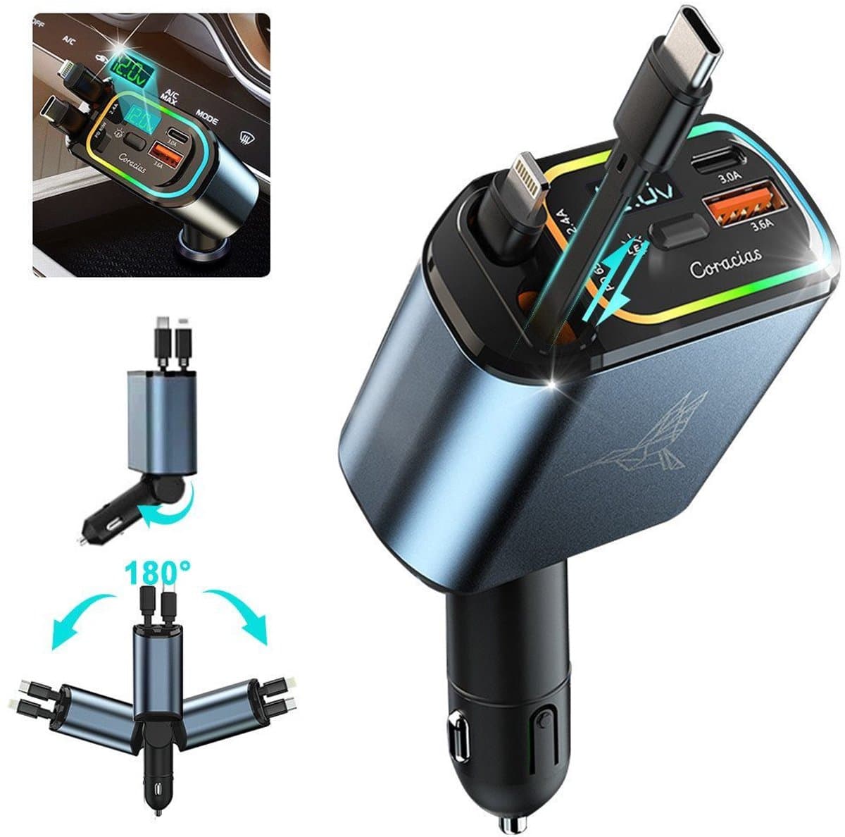 IBETTERTEC - USB C-autolader voor sigarettenaansteker, USB-lader voor telefoon snellader, USB-adapter voor sigarettenaansteker Compatibel met iPhone 16/16 Pro Max/15/14/13/12/11/AirPods/Galaxy S24/S23/S22/Google Pixel9/8/7 ﻿ ﻿