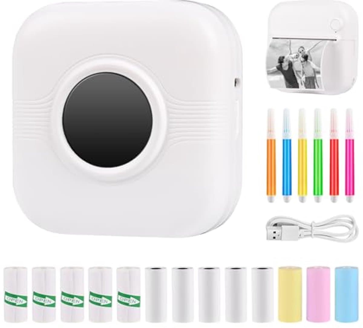 Draagbare Mini Fotoprinter - Draadloze Thermische Printer voor Smartphone met 13 Rollen en 6 Kleurpotloden