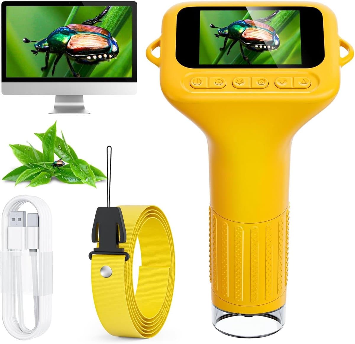 Digitale Microscoop Kinderen 1000x - 2 Inch HD Scherm - Draagbare Zakmicroscoop met Camera - Geel