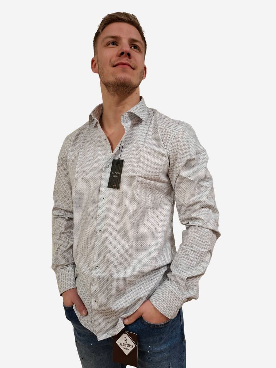 Napoli Uomo - Overhemd Heren - Wit - Print - Italianstyle