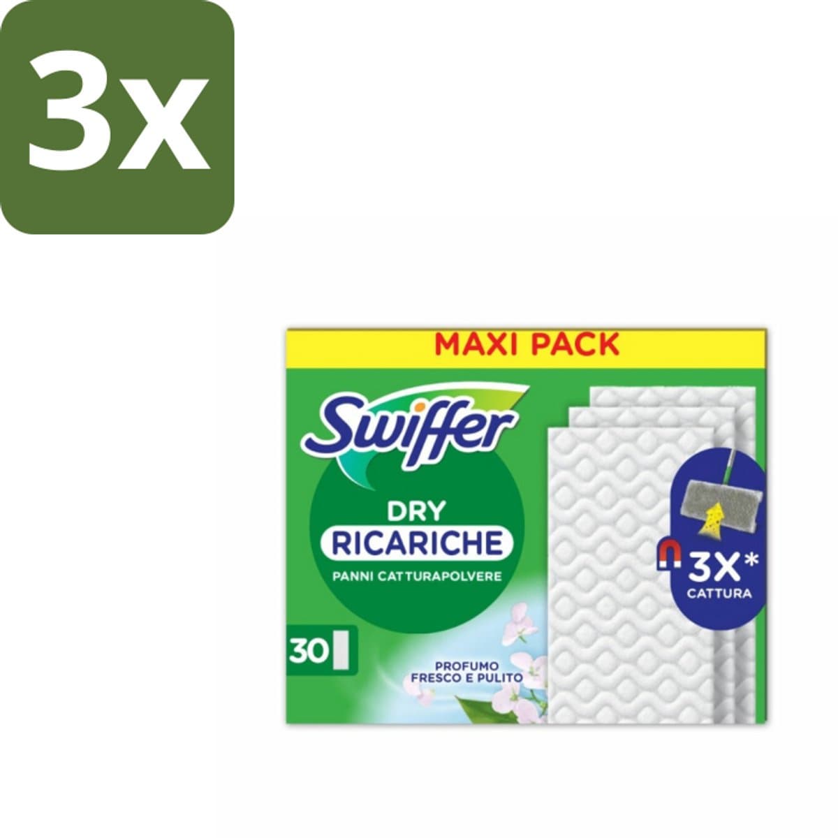 3 x Swiffer - Dry Navullingen – Voor Vloerwisser – 30 doekjes - Droogdoekjes - Stofwissen - Vloerwisser - Droog Reinigen - Stof En Haar Binding