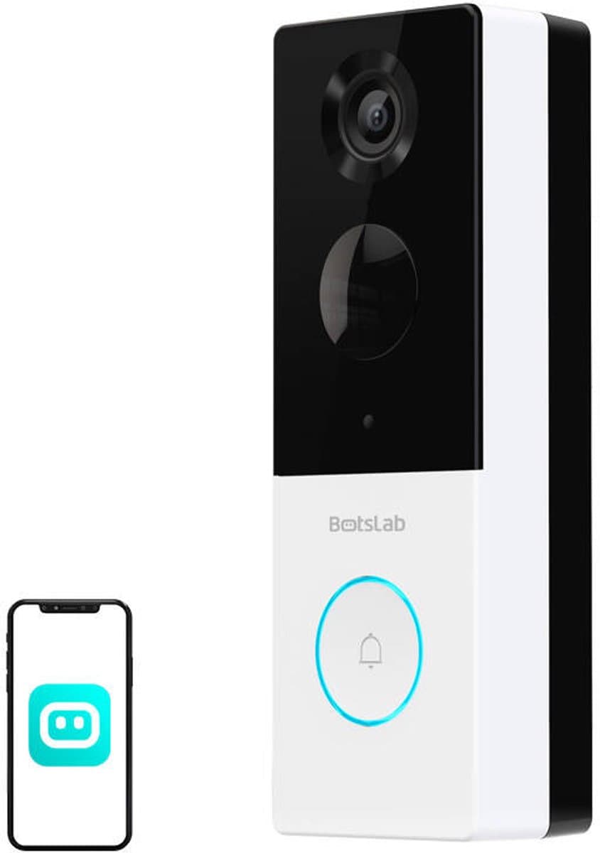 Botslab R801 slimme videodeurbel met 2K QHD-resolutie, 140° groothoekzicht, gezichtsherkenning, intelligente bewegingsregistratie en ondersteuning voor Alexa/Google Assistant.
