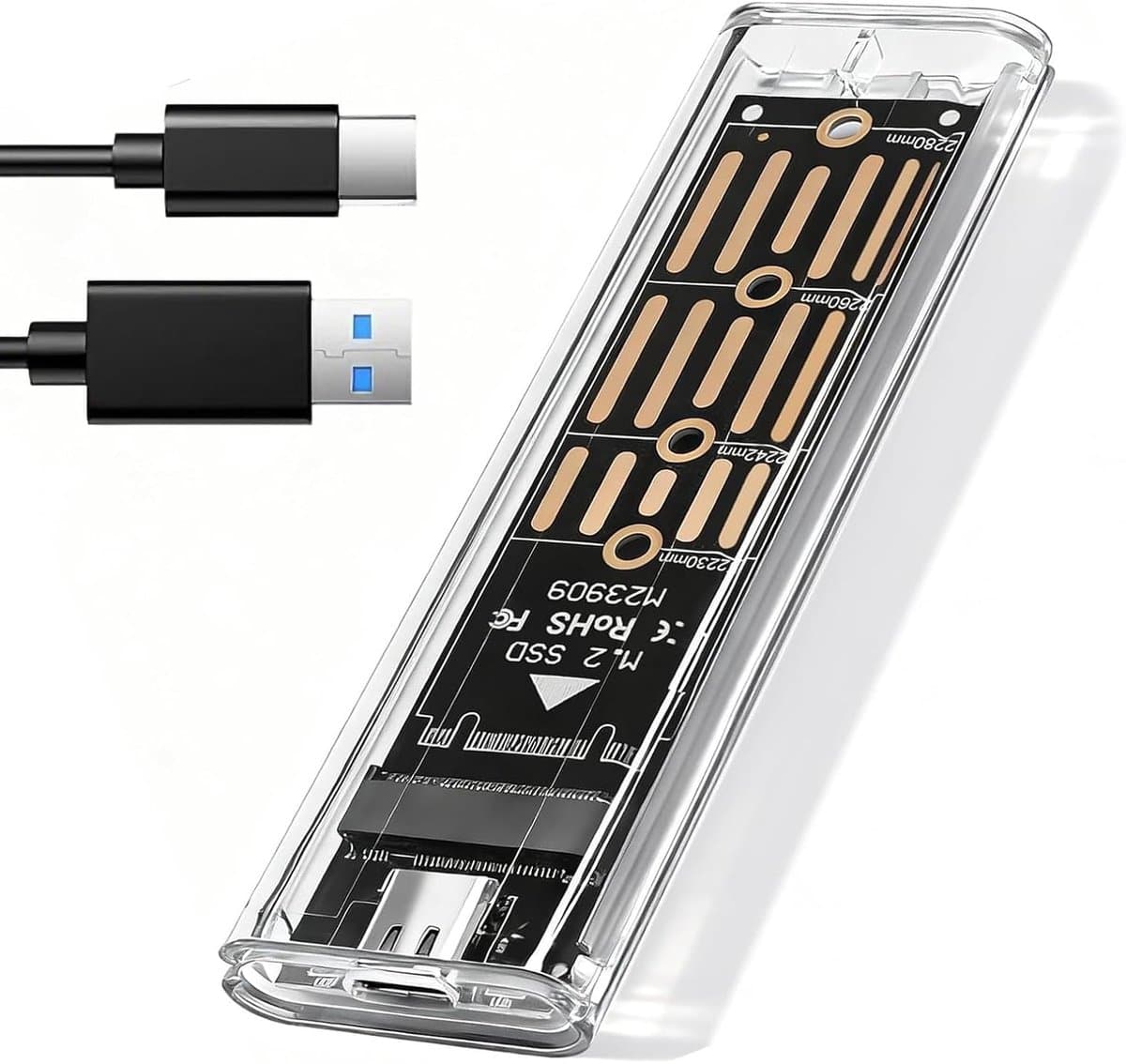 M.2 SSD Behuizing - Externe Hard Drive - Snelle Data Transfer - Transparant Design - 2230 tot 2280 - Transparant
