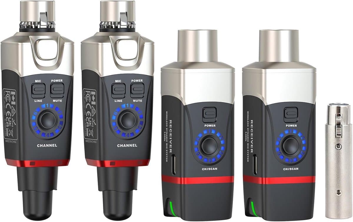 Draadloos XLR Zendersysteem Stereo voor Microfoons en PA Speakers (5.8GHz)
