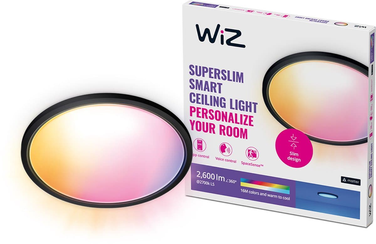 WiZ Plafondlamp SuperSlim - Zwart - Gekleurd en Wit licht