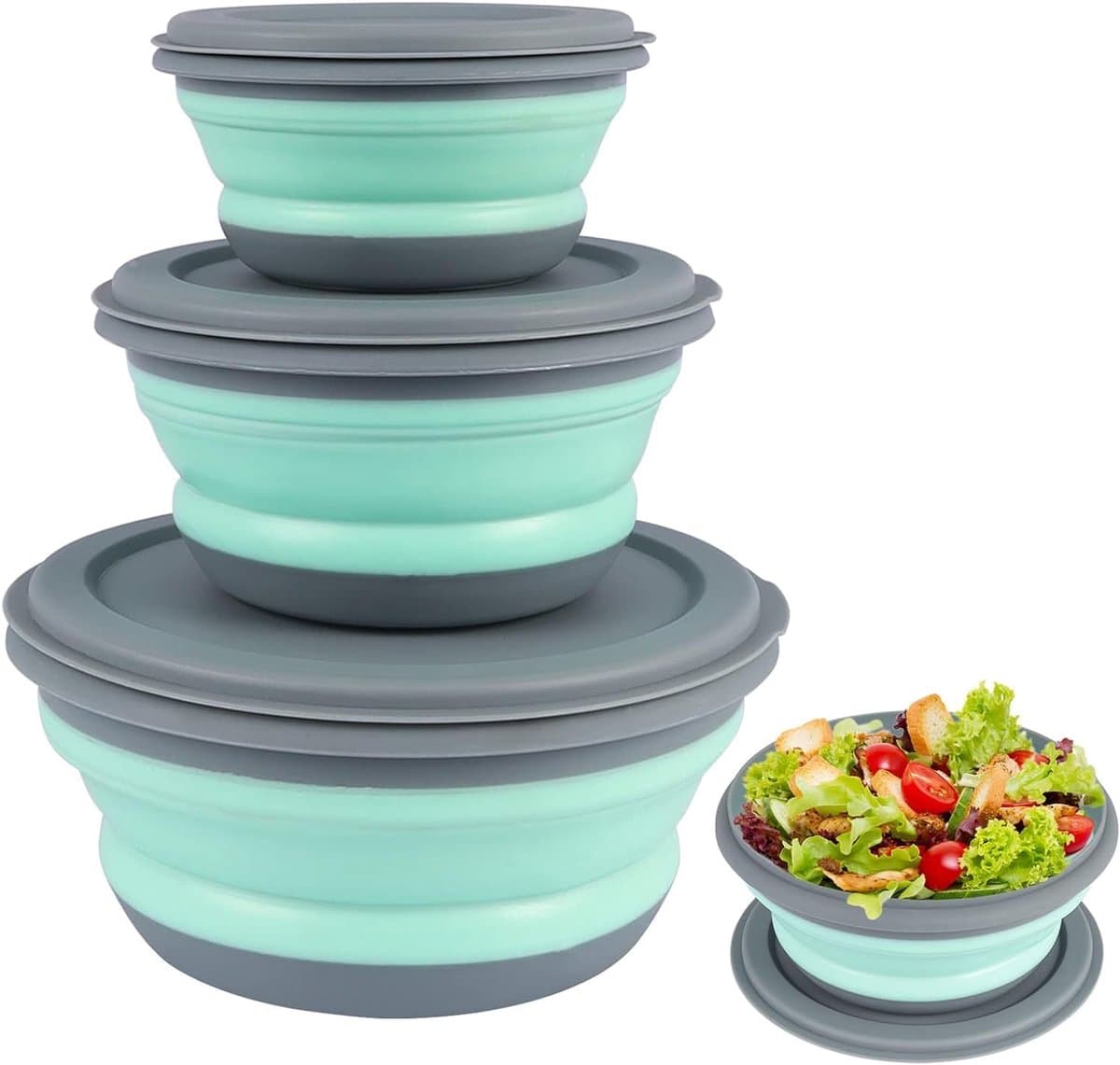 Opvouwbare Campingkommen - Picknick Schalen - Kamperen en Reizen - Lekvrij en Hittebestendig - 300ml 600ml 900ml - Groen